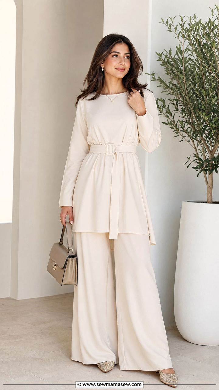 Palazzo Pants And Belted Tunic Modest Birthday Outfit - 25 modest birthday outfit ideas