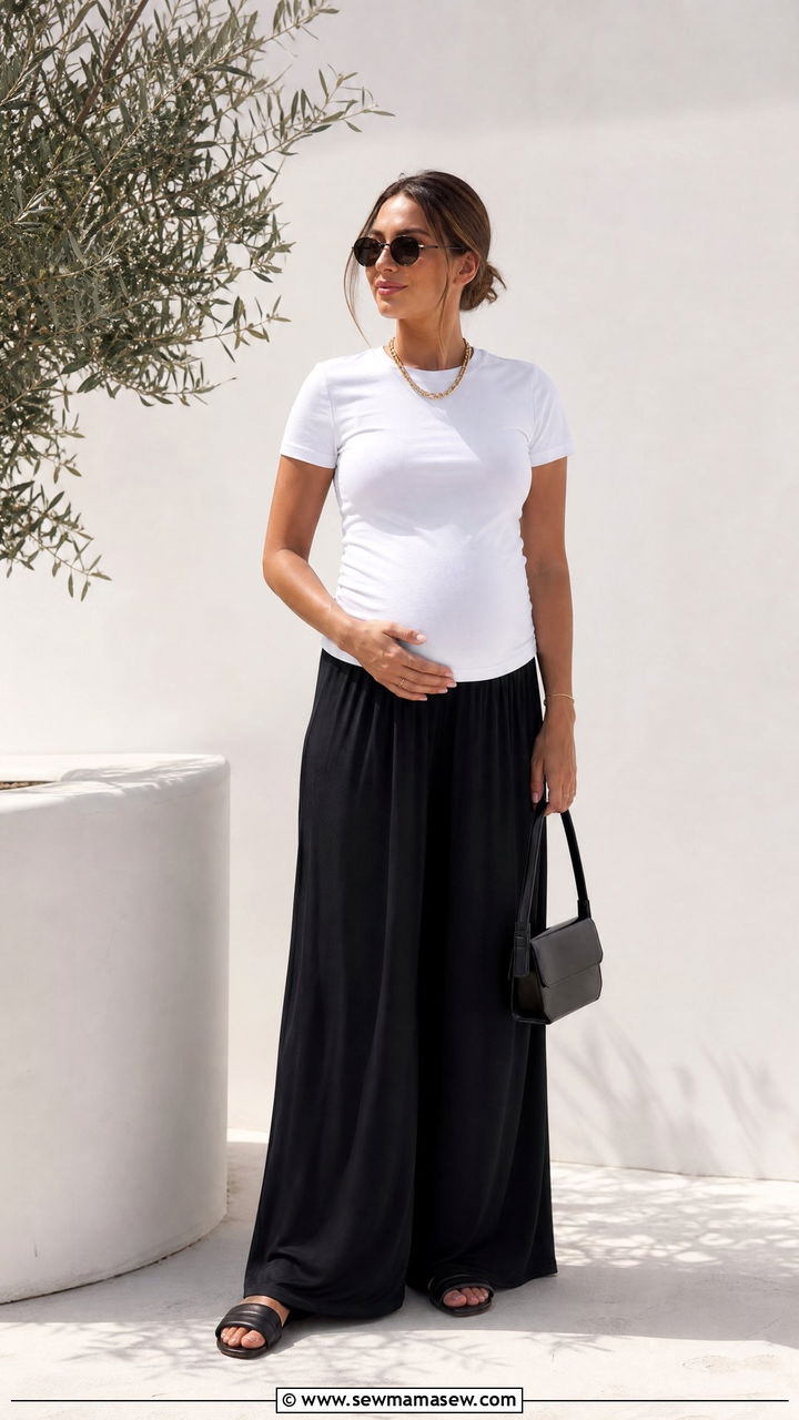 Palazzo Pants And Fitted Tee First Trimester - 25 First trimester mom outfit ideas