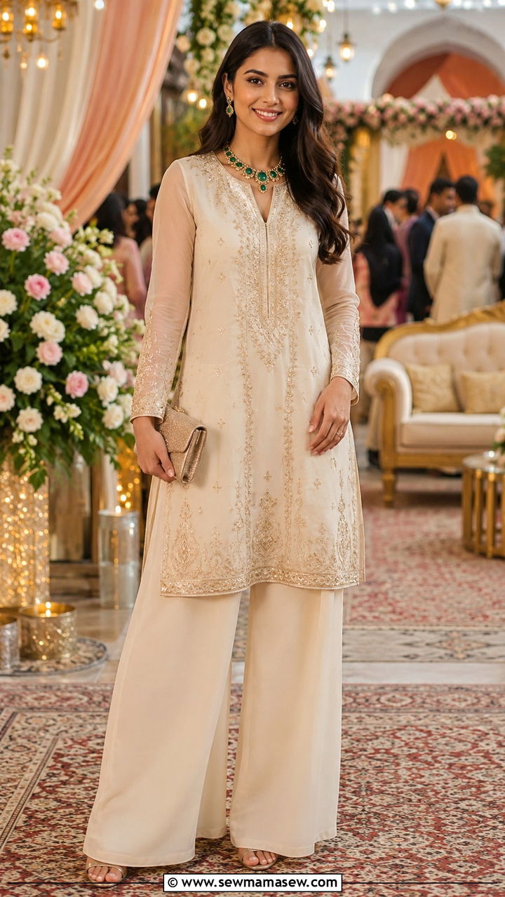Palazzo Pants And Tunic Wedding Guest - 30 modest wedding guest outfit ideas