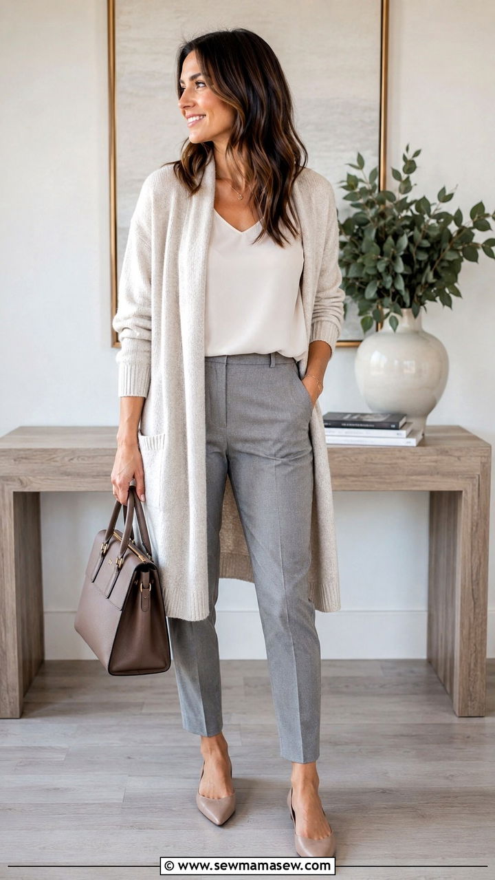 Palazzo Pants With A Fitted Long Sleeve Top - 30 transitional modest outfit ideas