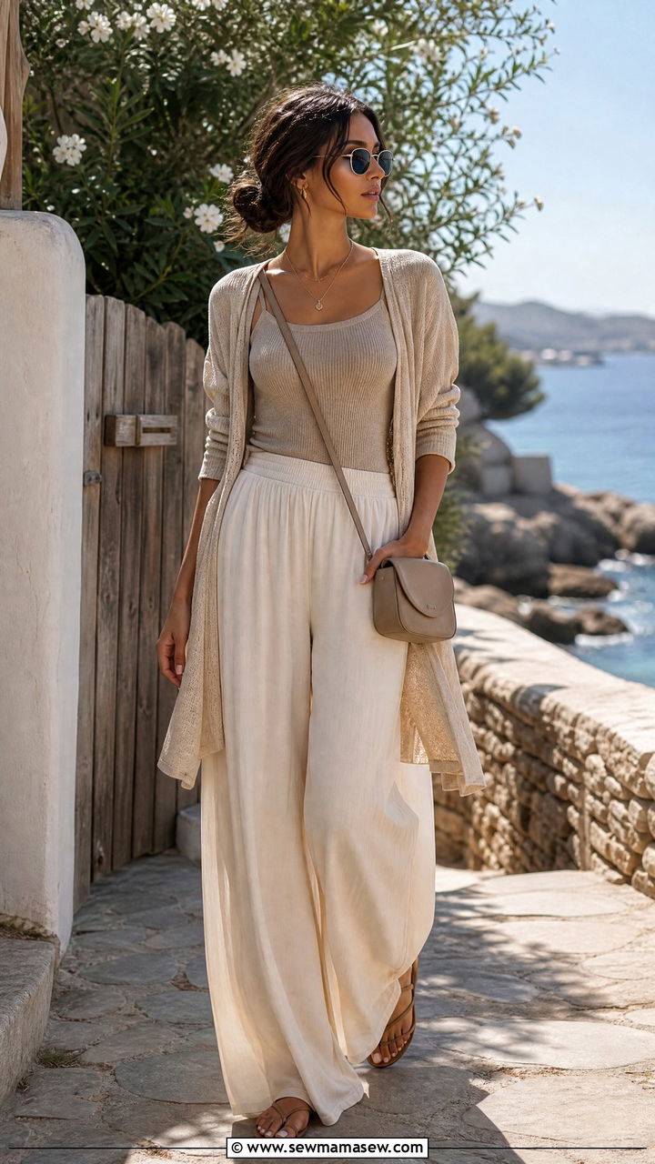 Palazzo Pants With Fitted Tank Top - 30 Summer capsule wardrobe modest