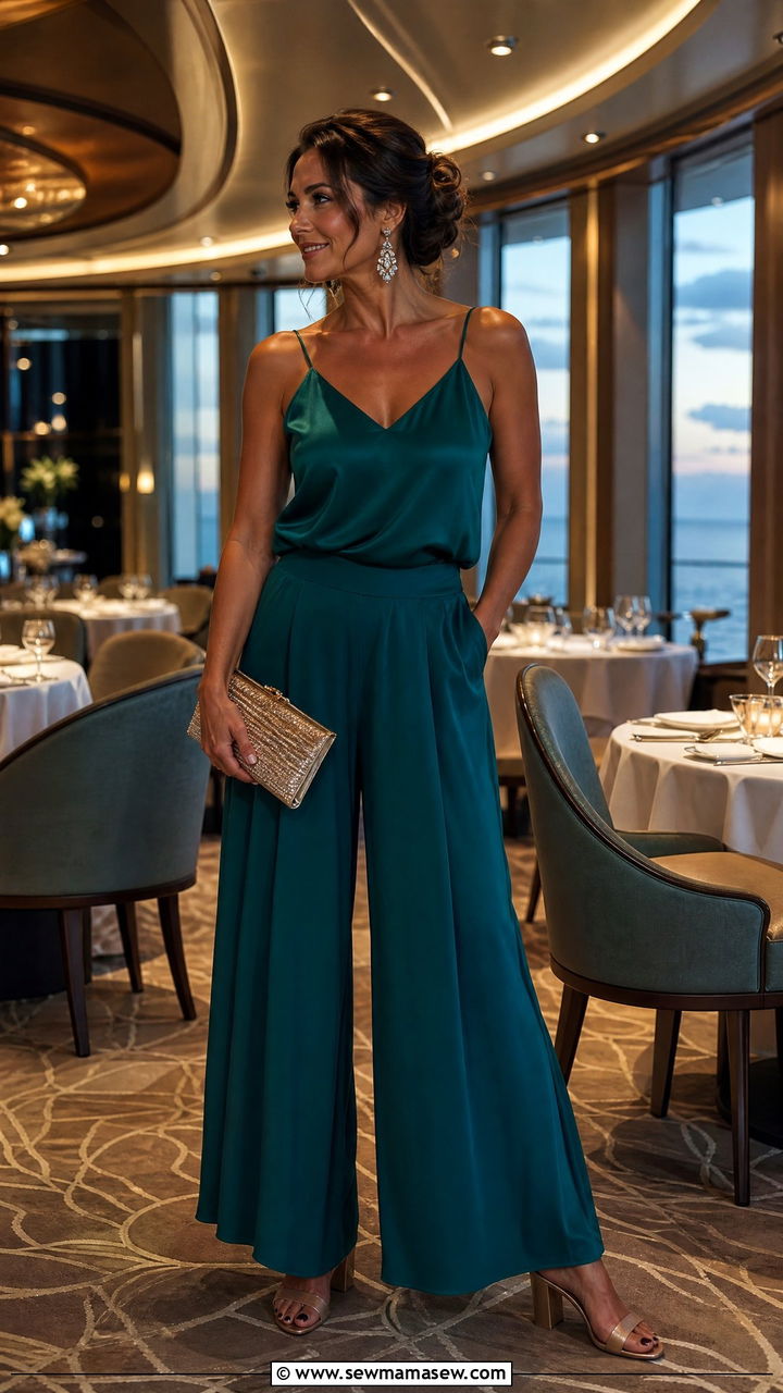 Palazzo Pants With Silk Camisole Evening Cruise Outfit - 35 Mediterranean cruise outfit ideas
