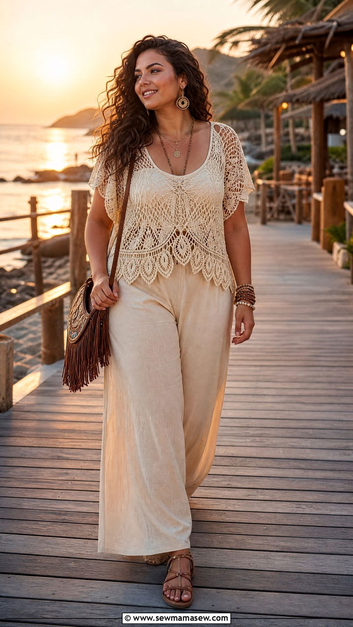 Palazzo Pants and Crochet Top Vacation Outfit - 30 Vacation outfits for curvy women