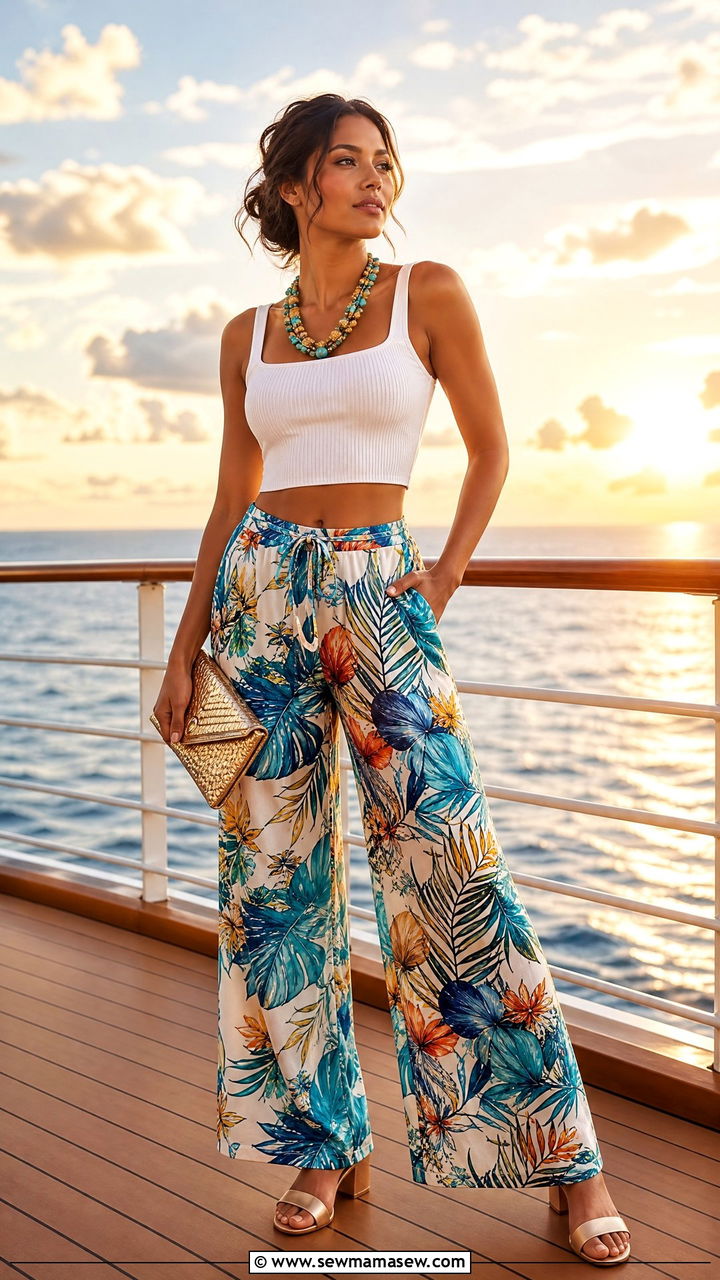Palazzo Pants and Crop Top Cruise - 25 Caribbean cruise outfit ideas