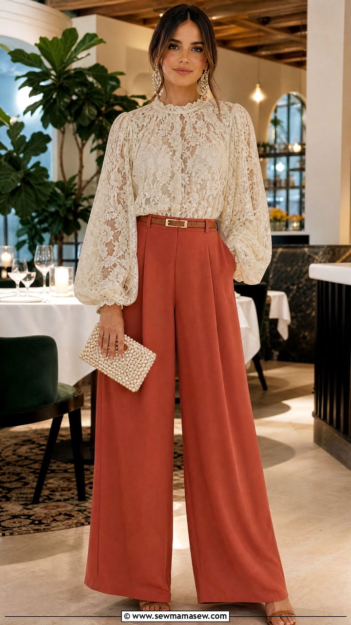 Palazzo Pants and Lace Blouse Boho Chic Outfit - 25 boho chic outfits inspo