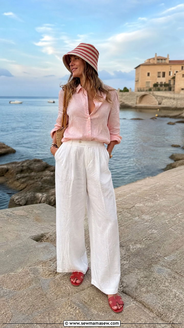 Palazzo Pants and Linen Blouse Outfit - 35 June outfits for women