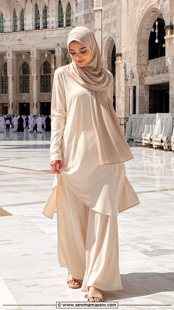 Palazzo Pants and Long Tunic for Umrah - 30 Modest outfit ideas for Umrah