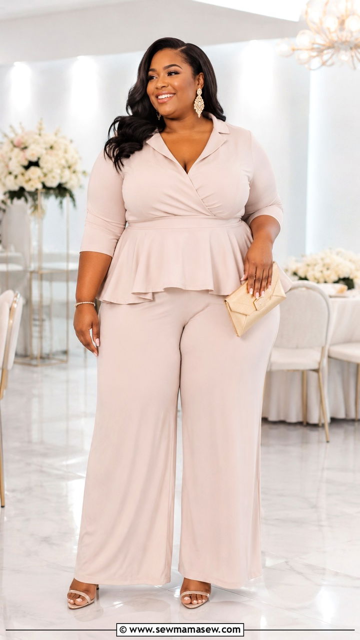 Palazzo Pants and Peplum Top with Heels - 30 Plus size outfit ideas for graduation
