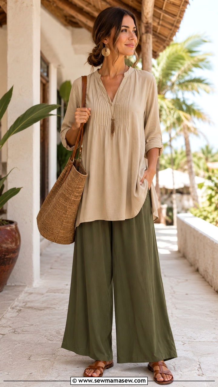Palazzo Pants and Tunic Top Outfit - 25 modest classy outfits inspo
