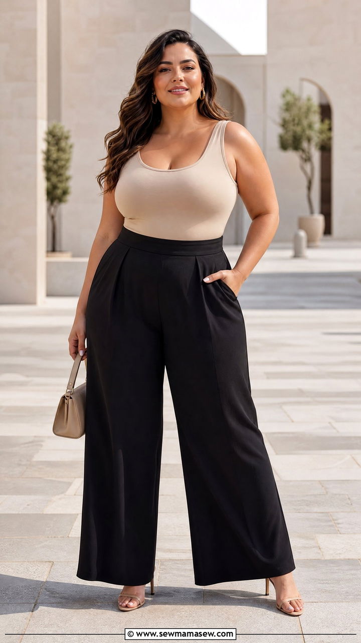 Palazzo Pants with Bodysuit for Wide Hips - 25 casual outfits for women with wide hips