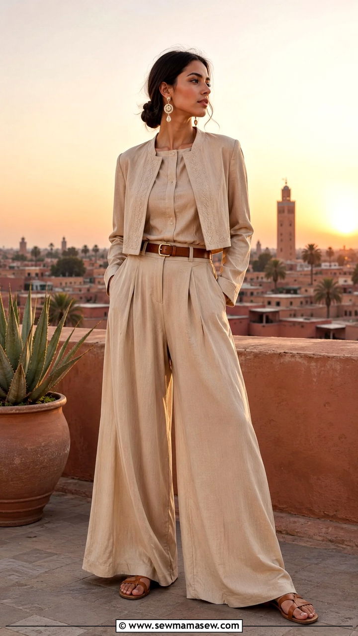 Palazzo Pants with Crop Jacket - 20 Modest outfit ideas for Morocco