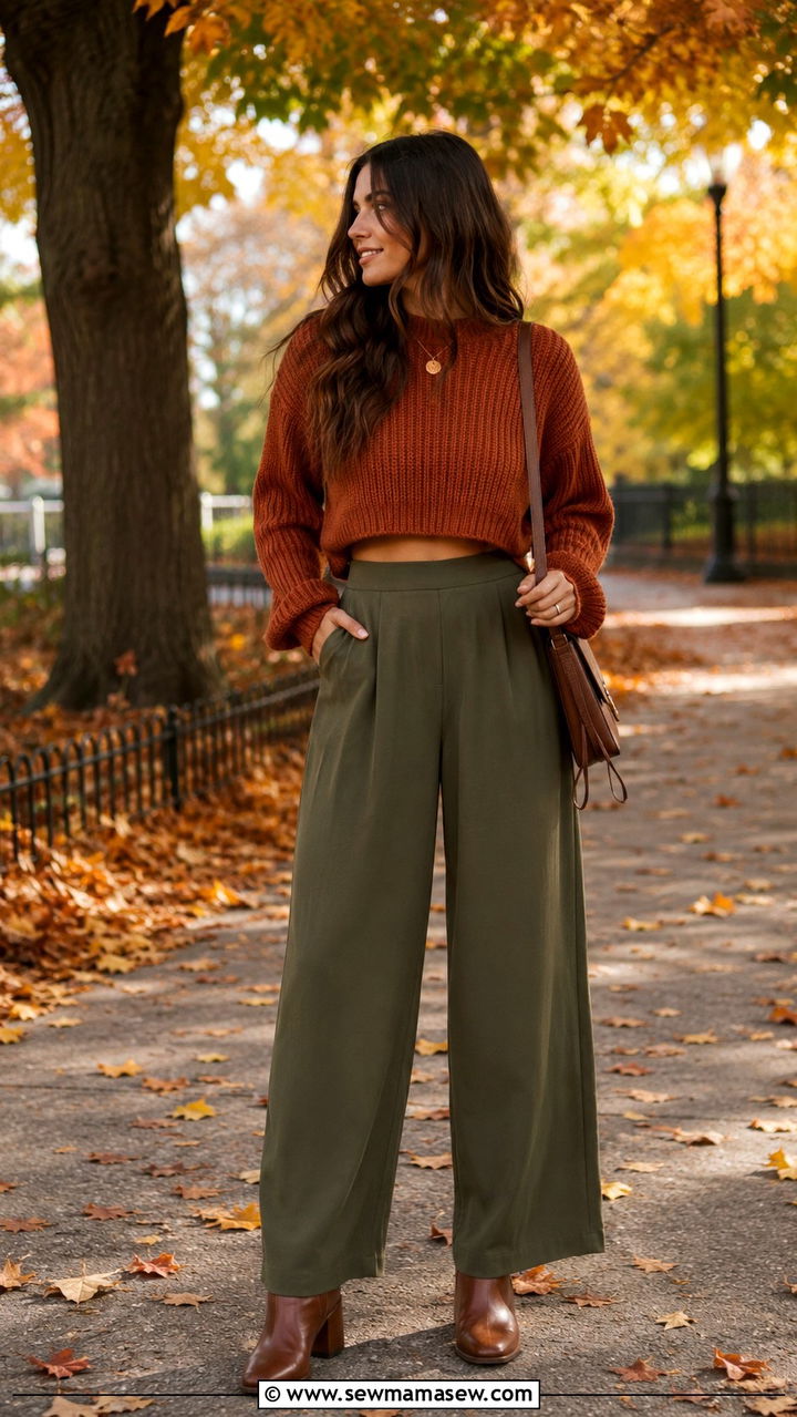 Palazzo Pants with Cropped Sweater - 30 how to style palazzo pants