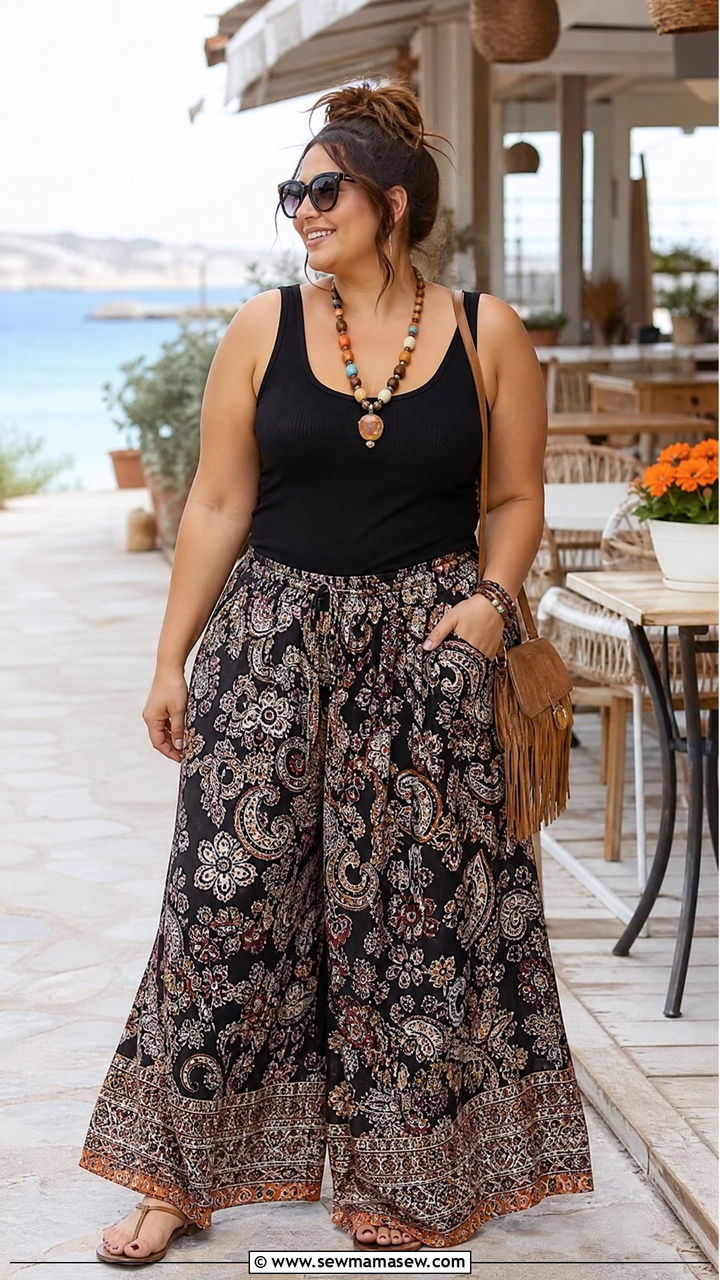 Palazzo Pants with Fitted Tank - 30 Plus size outfit ideas for beach
