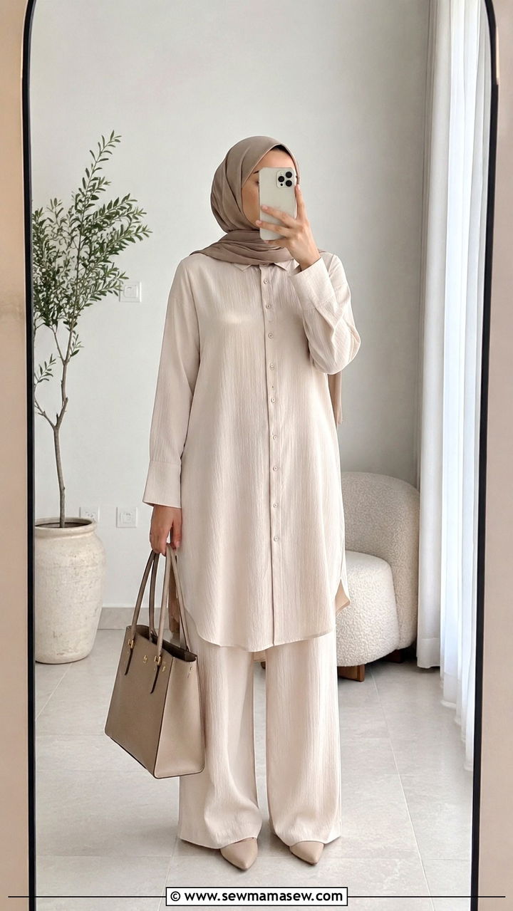 Palazzo Pants with Longline Tunic Shirt - 30 Modest outfit ideas 2026