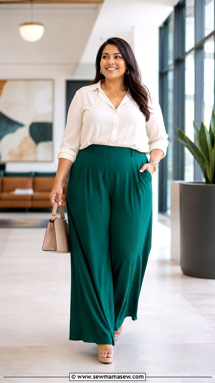 Palazzo Pants with Tucked Blouse - 30 Office outfit ideas plus size