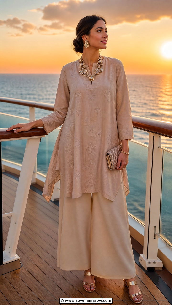 Palazzo Pants with Tunic Top - 30 modest cruise outfit ideas