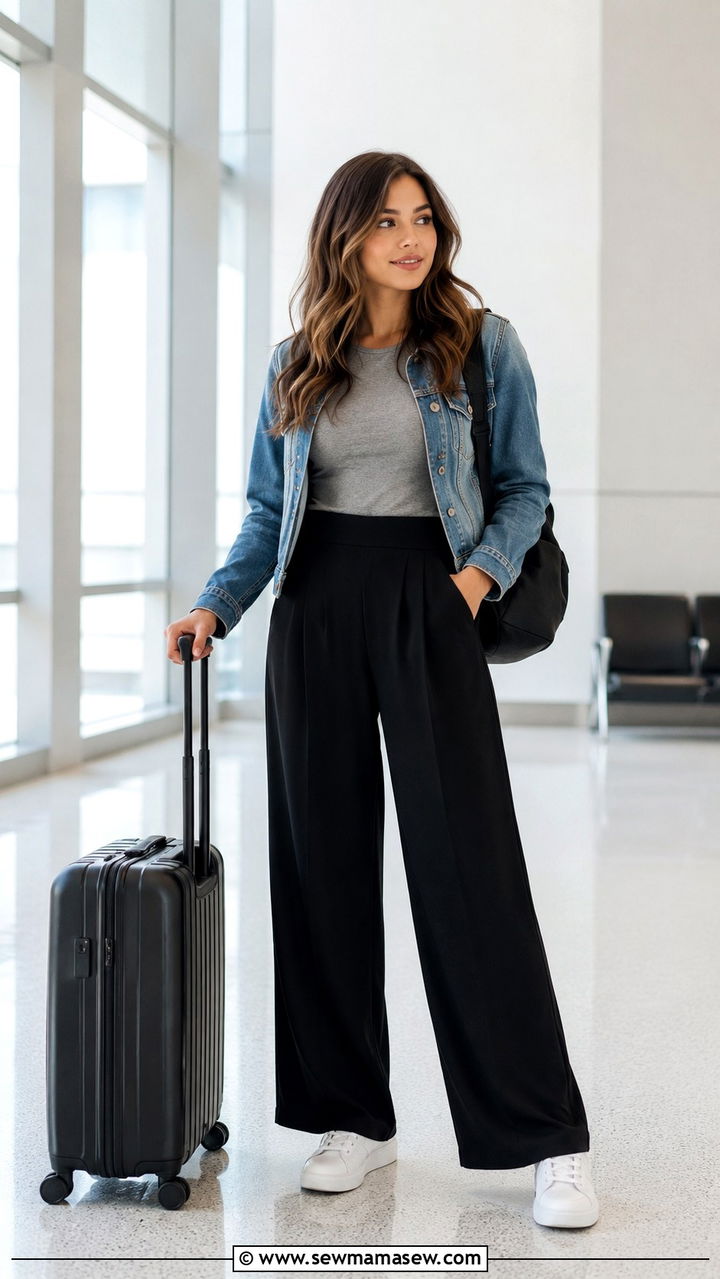 Palazzo Pants with White Sneakers - 30 how to style palazzo pants