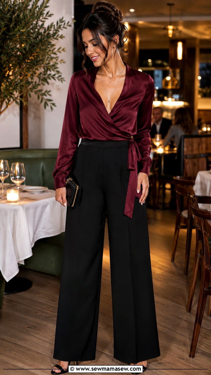 Palazzo Pants with Wrap Top - 30 how to style palazzo pants