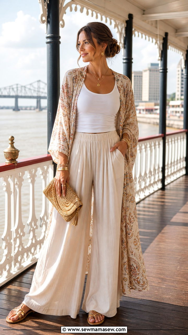 Palazzo Pants with a Fitted Tank for a Mississippi River Cruise - 40 What to wear in New Orleans