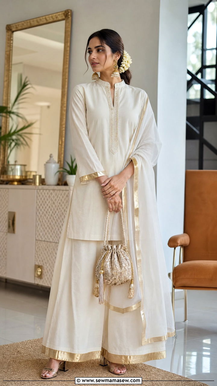 Palazzo Set With Golden Border - 25 Kerala outfit ideas