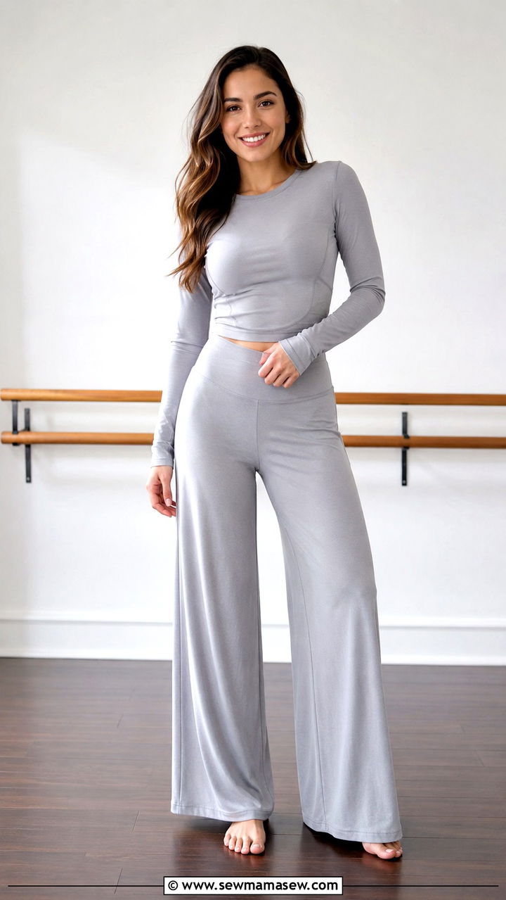 Palazzo Yoga Pants Modest Outfit with Fitted Top - 25 Yoga outfit ideas modest
