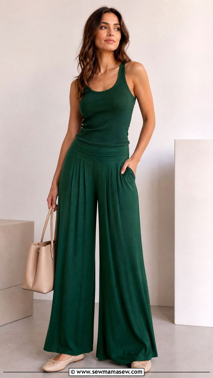 Palazzo Yoga Pants With Fitted Tank Top - 40 Yoga girl outfit ideas