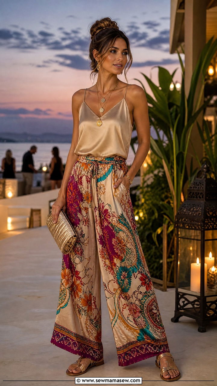 Palazzo pants and camisole outfit - 25 Cancun outfit ideas