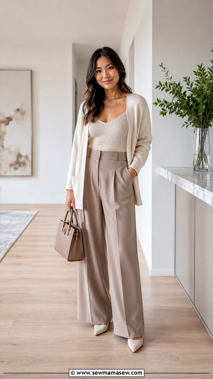 Palazzo pants and camisole with cardigan petite modest - 30 Modest outfit ideas petite