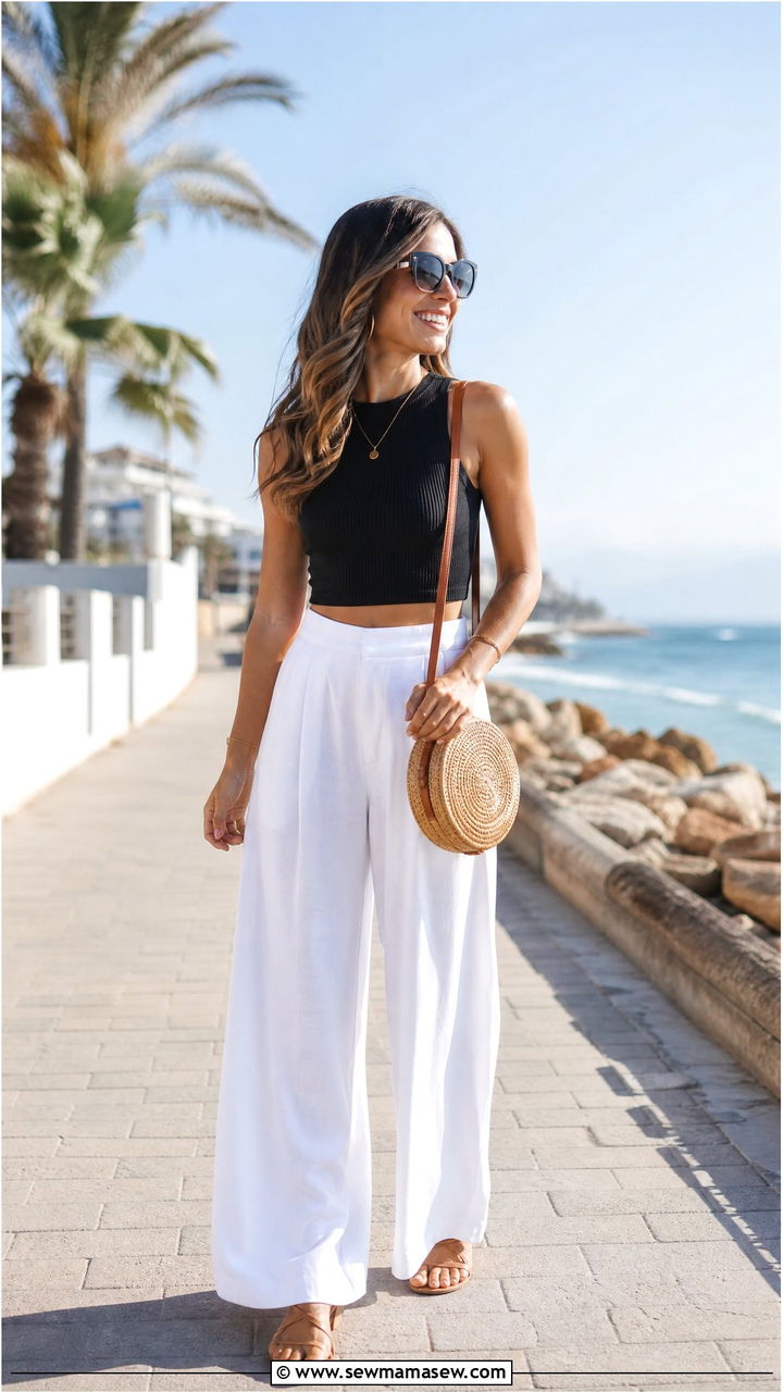 Palazzo pants and crop top for summer - 25 chic palazzo pants outfit ideas