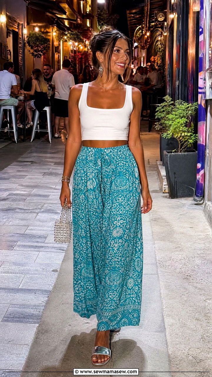 Palazzo pants and crop top outfit for summer - 40 What to wear in Athens