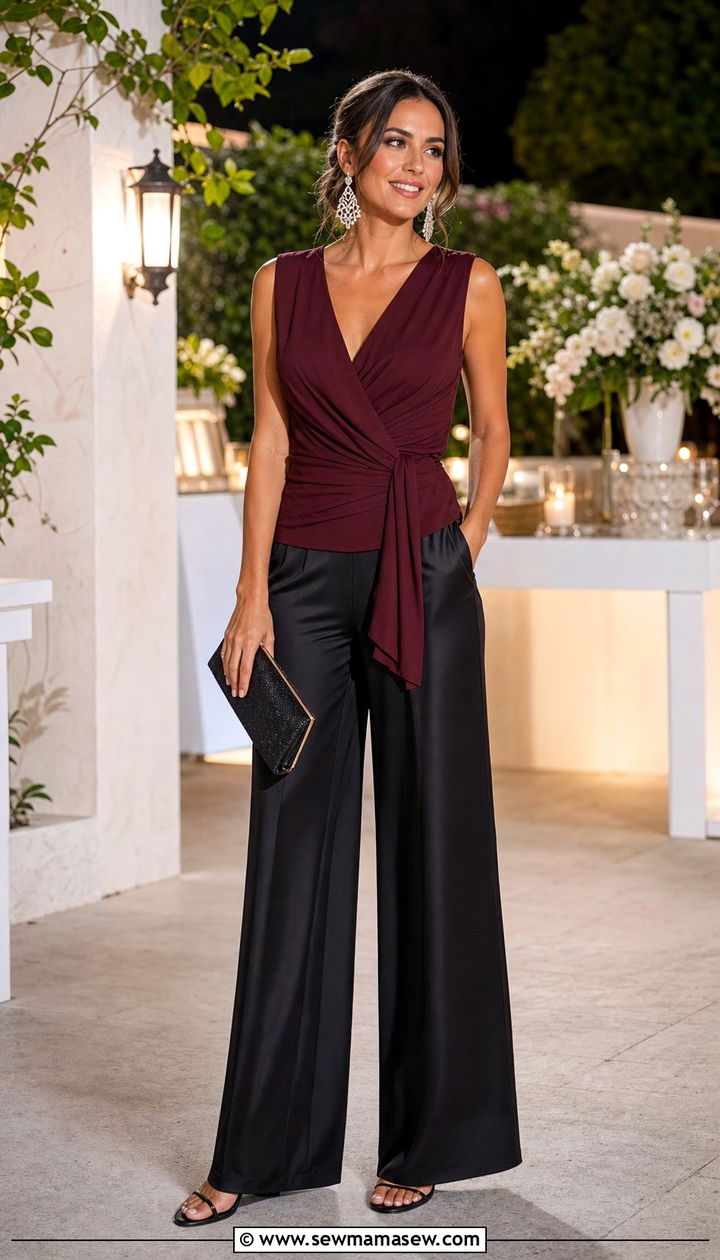 Palazzo pants with a sleeveless wrap top - 25 summer outfits for rectangle body shape