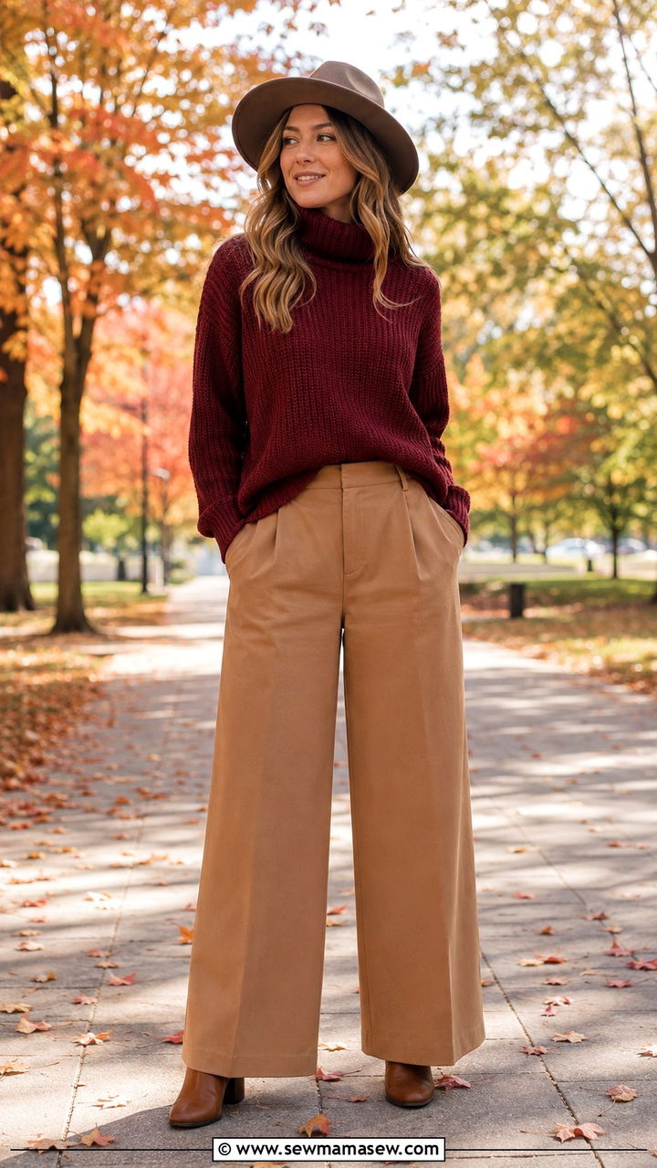 Palazzo pants with chunky knit and heeled boots - 30 casual palazzo pants outfits