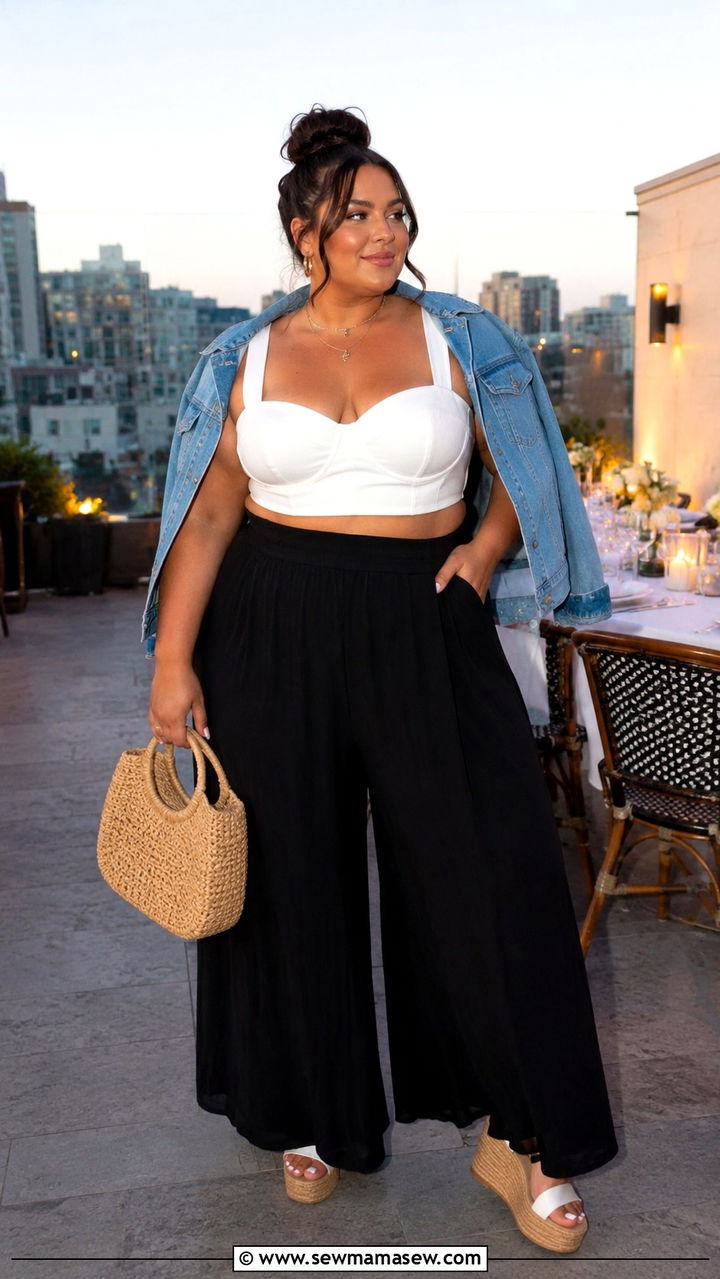 Palazzo pants with crop top - 30 Travel outfits for plus size