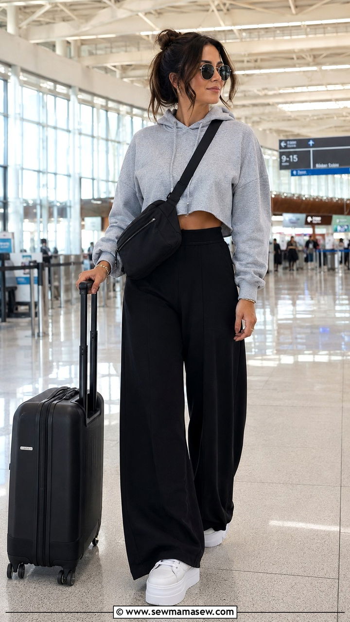 Palazzo pants with hoodie and platform sneakers - 30 casual palazzo pants outfits