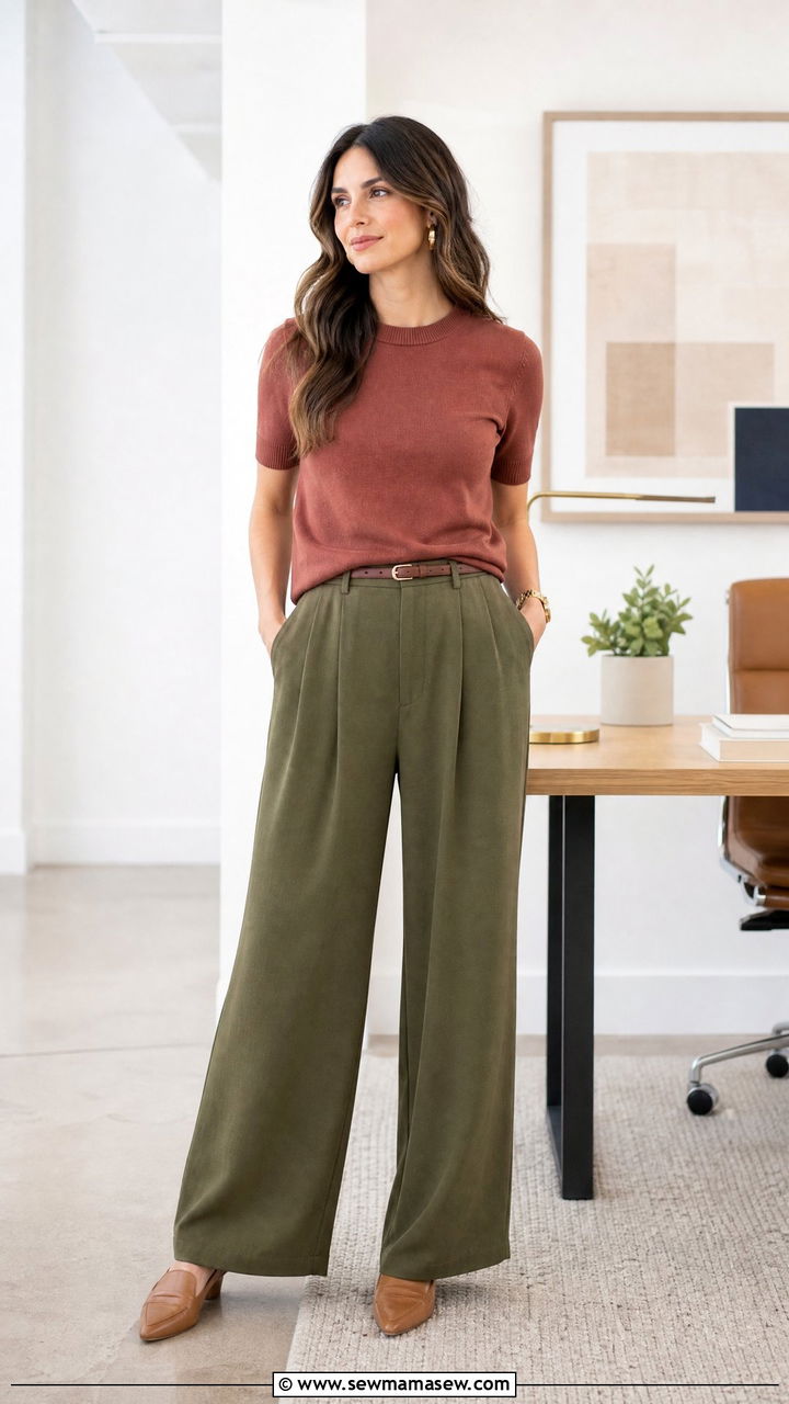 Palazzo pants with knit top and mules - 30 casual palazzo pants outfits