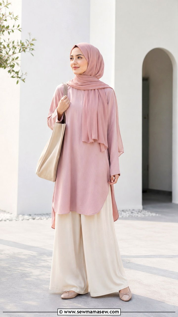 Palazzo pants with long tunic and hijab - 25 outfit ideas for hijab women