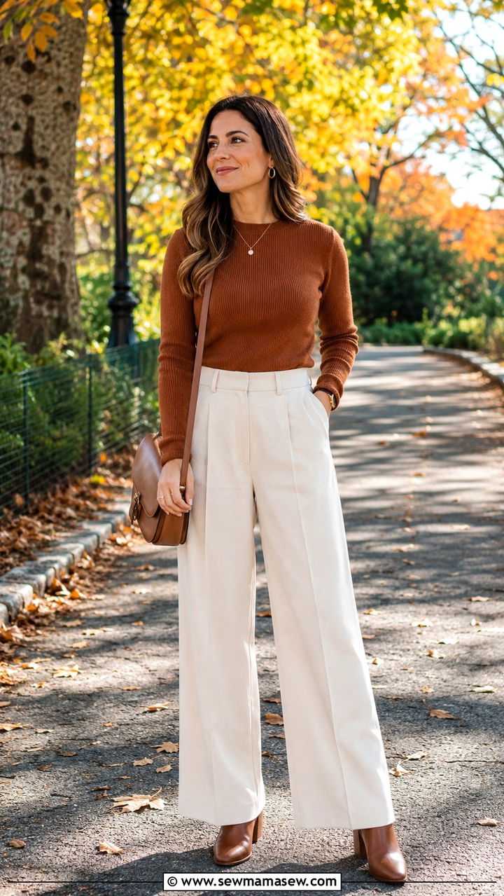 Palazzo pants with sweater and ankle boots - 30 casual palazzo pants outfits