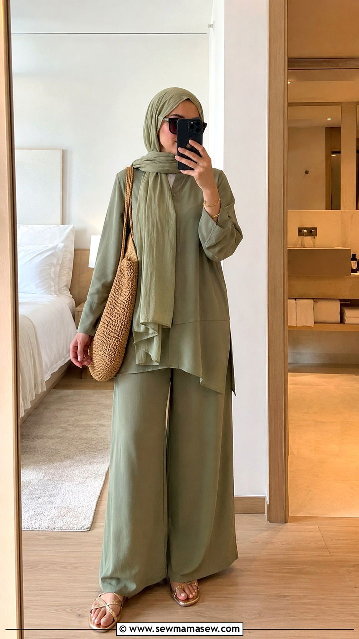 Palazzo pants with tunic outfit - 20 Modest outfit ideas for Turkey
