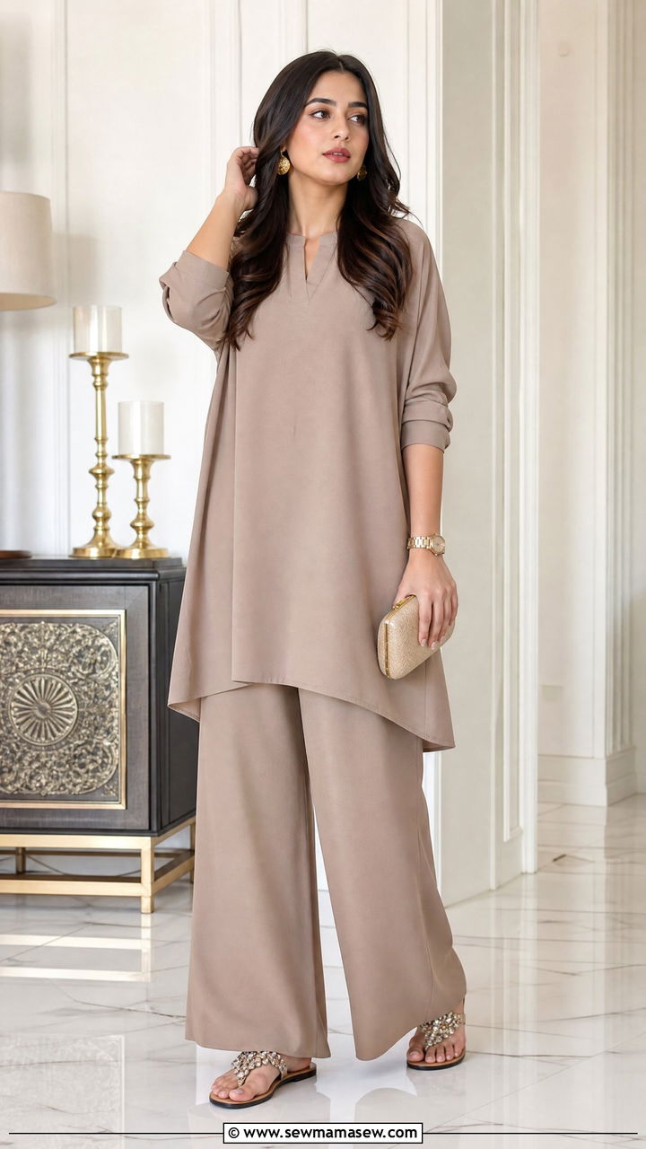Palazzo pants with tunic top - 30 summer outfits for modest women