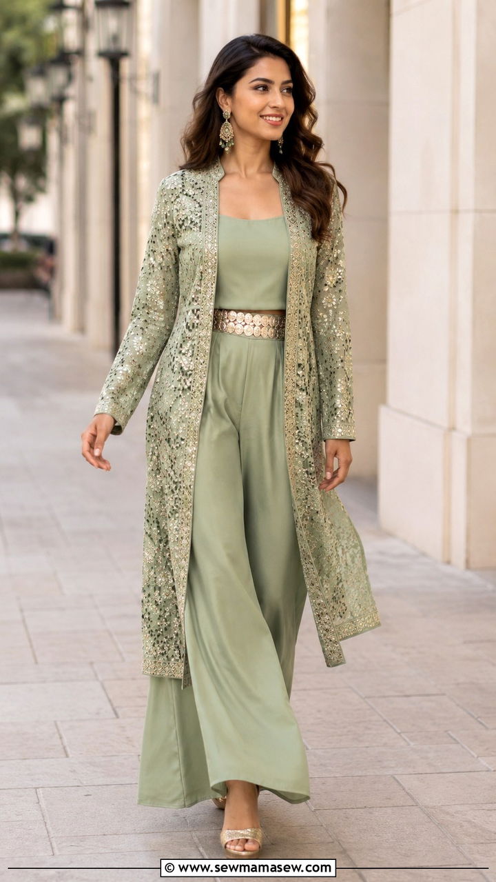 Palazzo suit with jacket kurta - 30 Navratri outfit ideas
