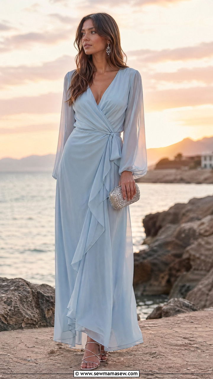 Pale Blue Chiffon Wrap Maxi Dress - 35 Elegant summer outfits