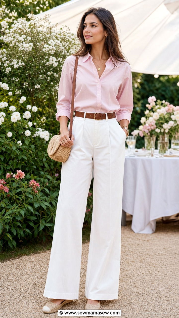 Pale Pink Shirt White Wide Leg Pants Old Money Summer - 25 Summer old money outfits 2026