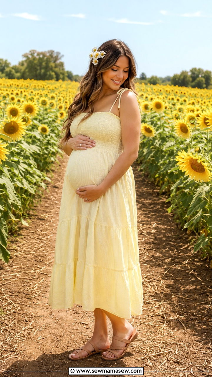 Pale Yellow Sundress With Flat Sandals - 30 Spring maternity photo outfits