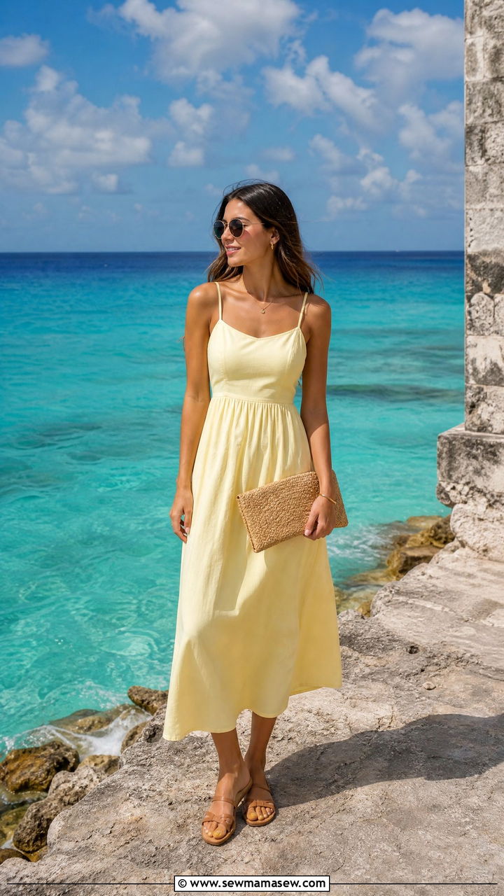 Pale Yellow Sundress and Woven Clutch - 35 Mexico summer outfit ideas