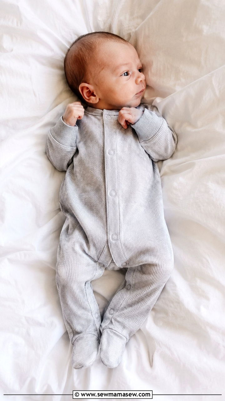 Pale gray thermal footie newborn photo - 20 Newborn lifestyle photo outfit ideas