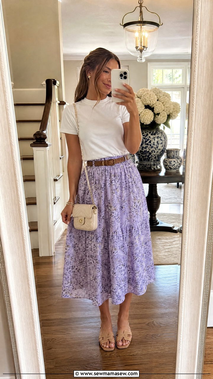 Panhellenic T Shirt With Floral Midi Skirt Outfit - 25 Rush week outfit ideas day 2