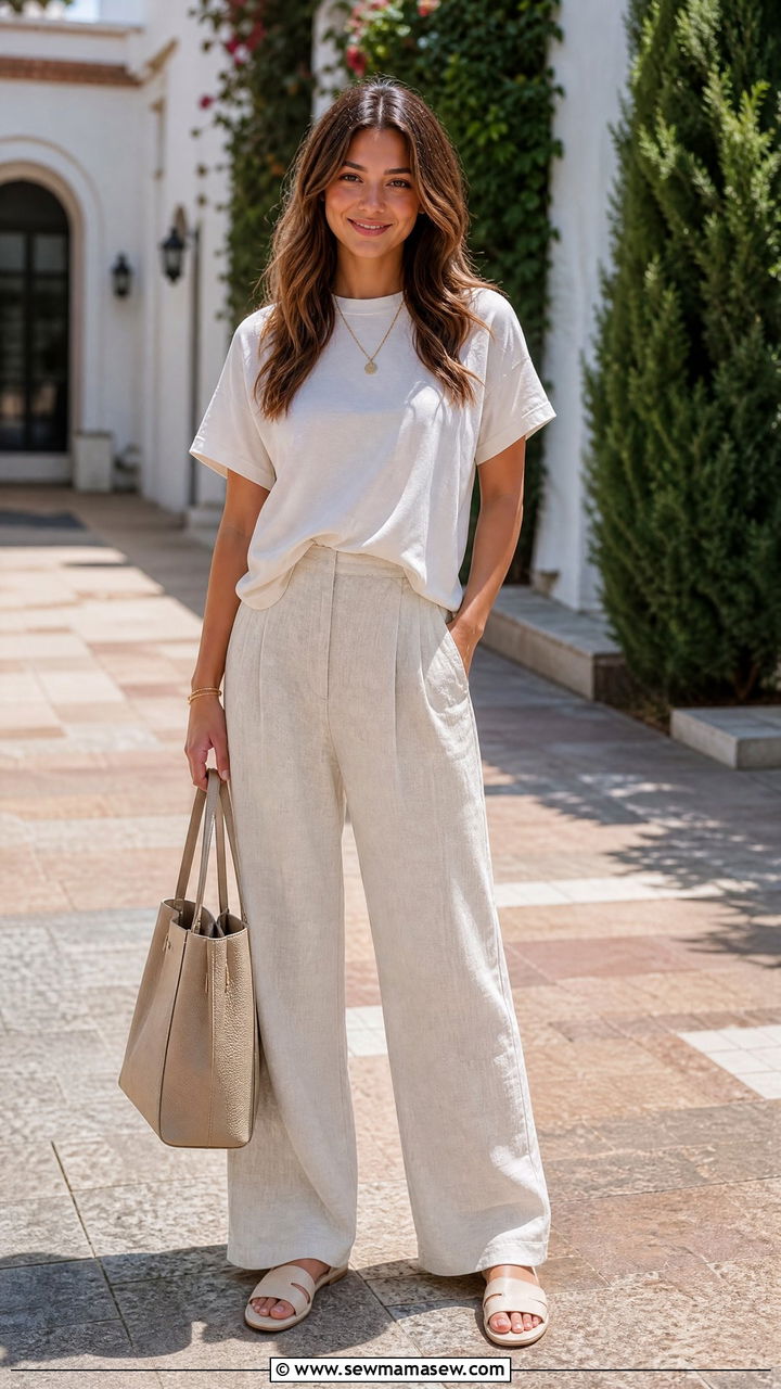 Panhellenic T Shirt With Linen Trousers Outfit - 25 Rush week outfit ideas day 2