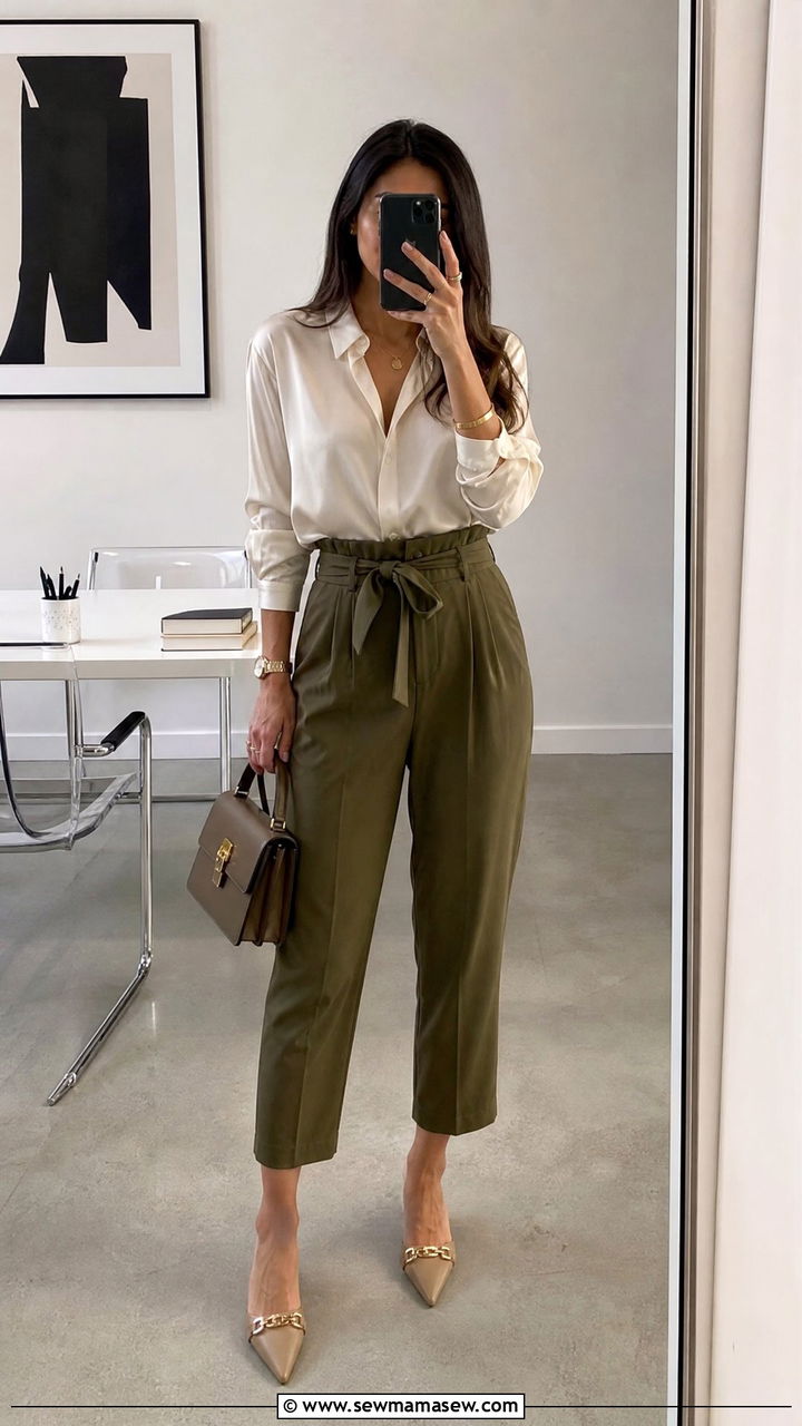 Paper bag waist pants with a tucked blouse - 25 Business casual outfits with pants