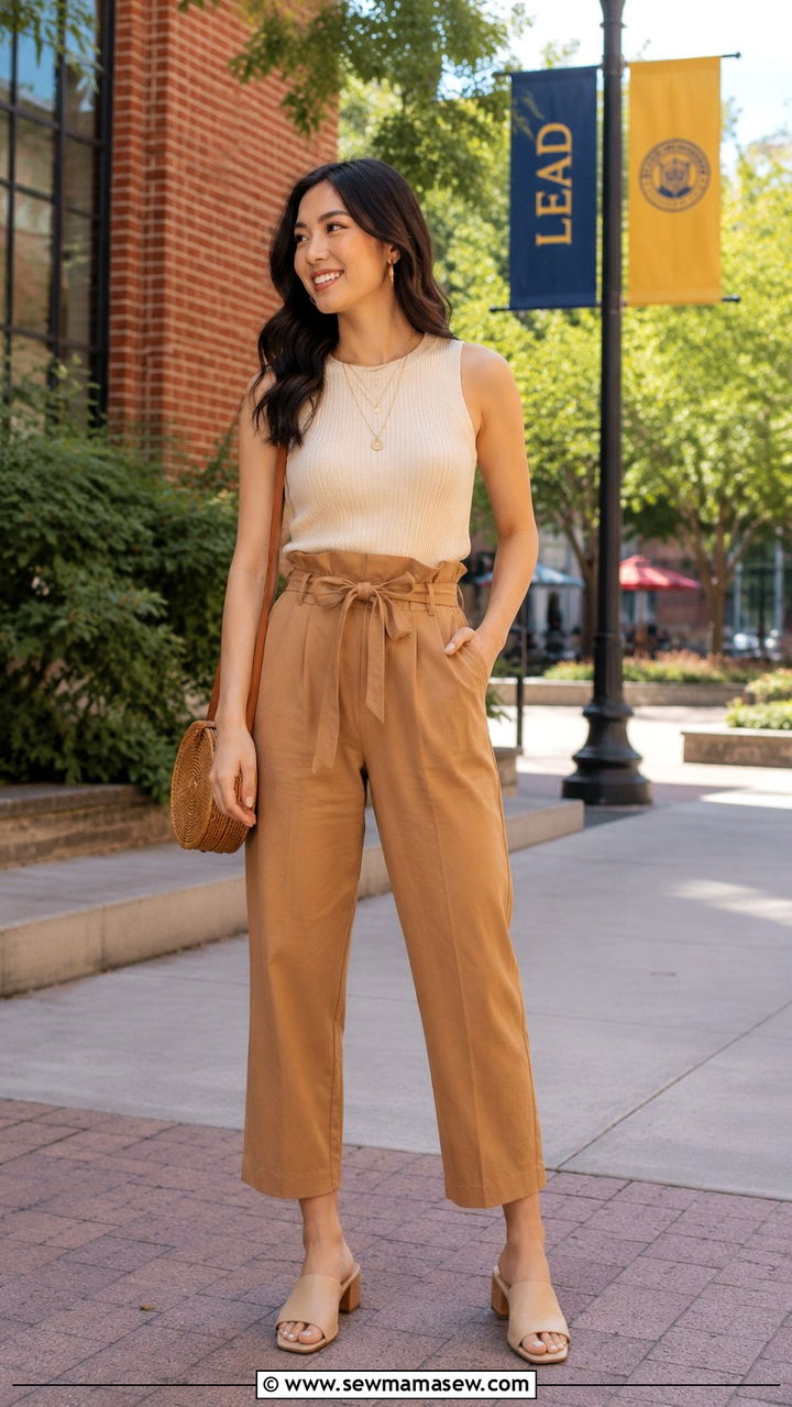 Paperbag waist pants outfit for rush - 30 Rush week outfit ideas