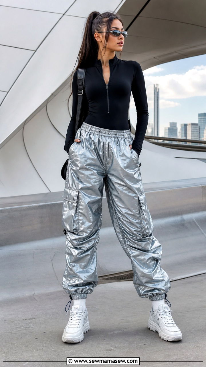Parachute Cargo Pants with Fitted Top - 40 cargo pants outfits for women